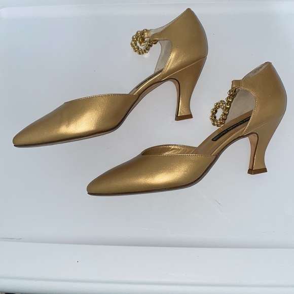Larry Stuart Collection Heels Size 7 Handcrafted Great condition Gold Pearl - Picture 2 of 6